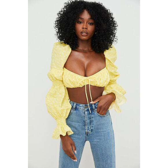 House of CB Henrietta Shirred Bralette Top Lemon Floral Size M NWT - Picture 5 of 10